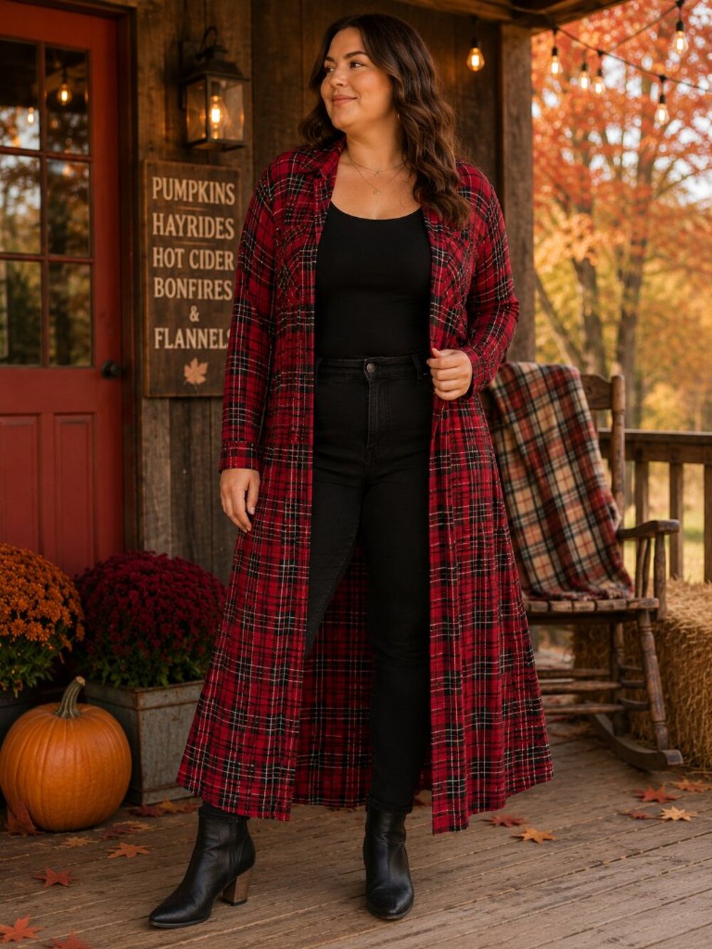 Torrid Plaid Duster Kimono Cardigan 1X Red Black Long Open Front Rayon